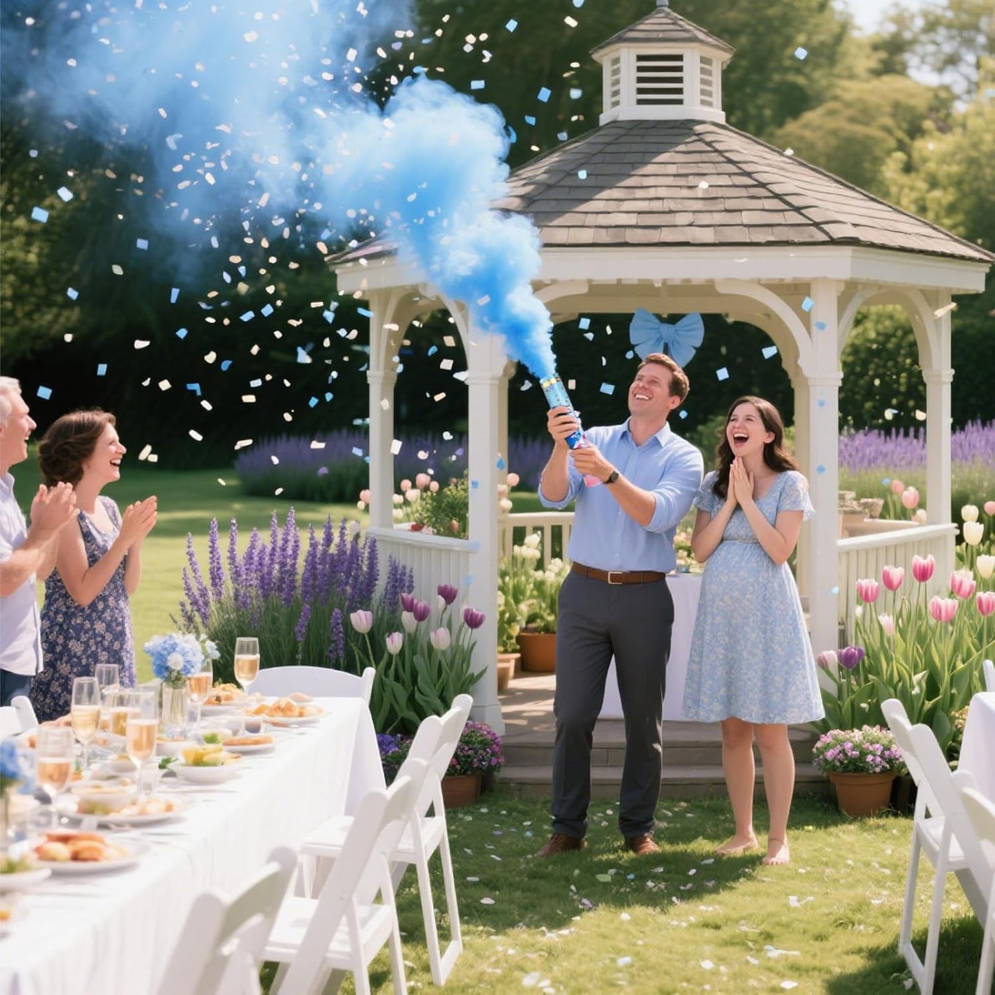 Previvo Gender Reveal Confetti Powder Cannon - 2 Pack Blue Baby Gender Reveal Poppers - 100% Biodegradable Powder Smoke - Ideas Party