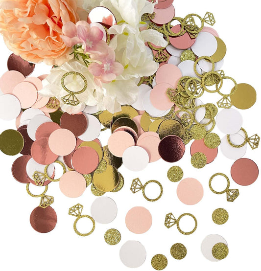 200 Pcs Rose Gold Glitter Wedding Table Confetti, Bridal Shower Decorations, Glitter Paper Diamonds Ring Confetti, Engagement Party Scatter