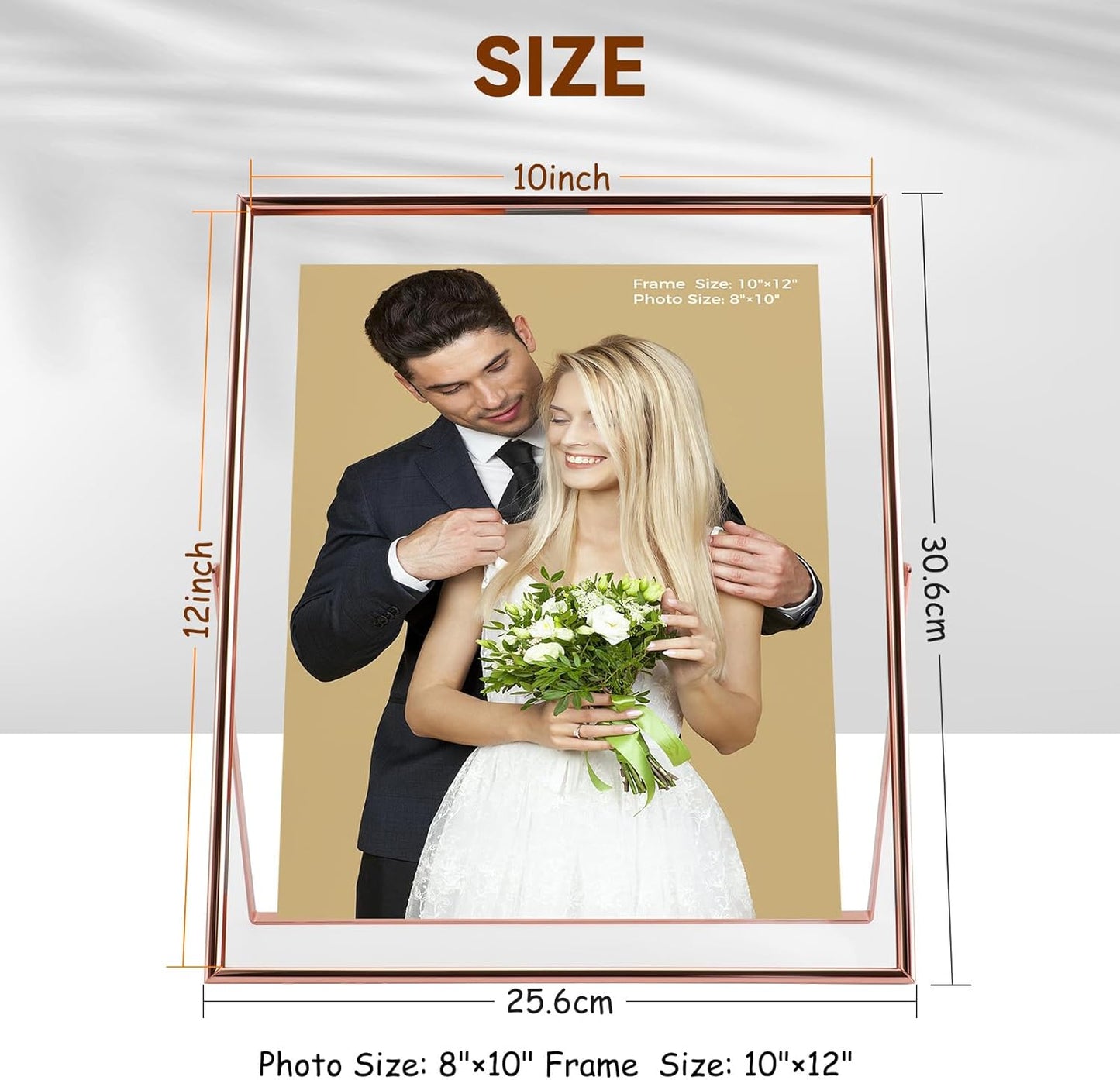 Rose Gold Floating Frame, 10"x12", Vertical, For Picture 9x11, 8.5x11, 8x10, Tabletop Shelf Photo Frame, Classy Gift For Festival, Wedding, Home or Office Décor