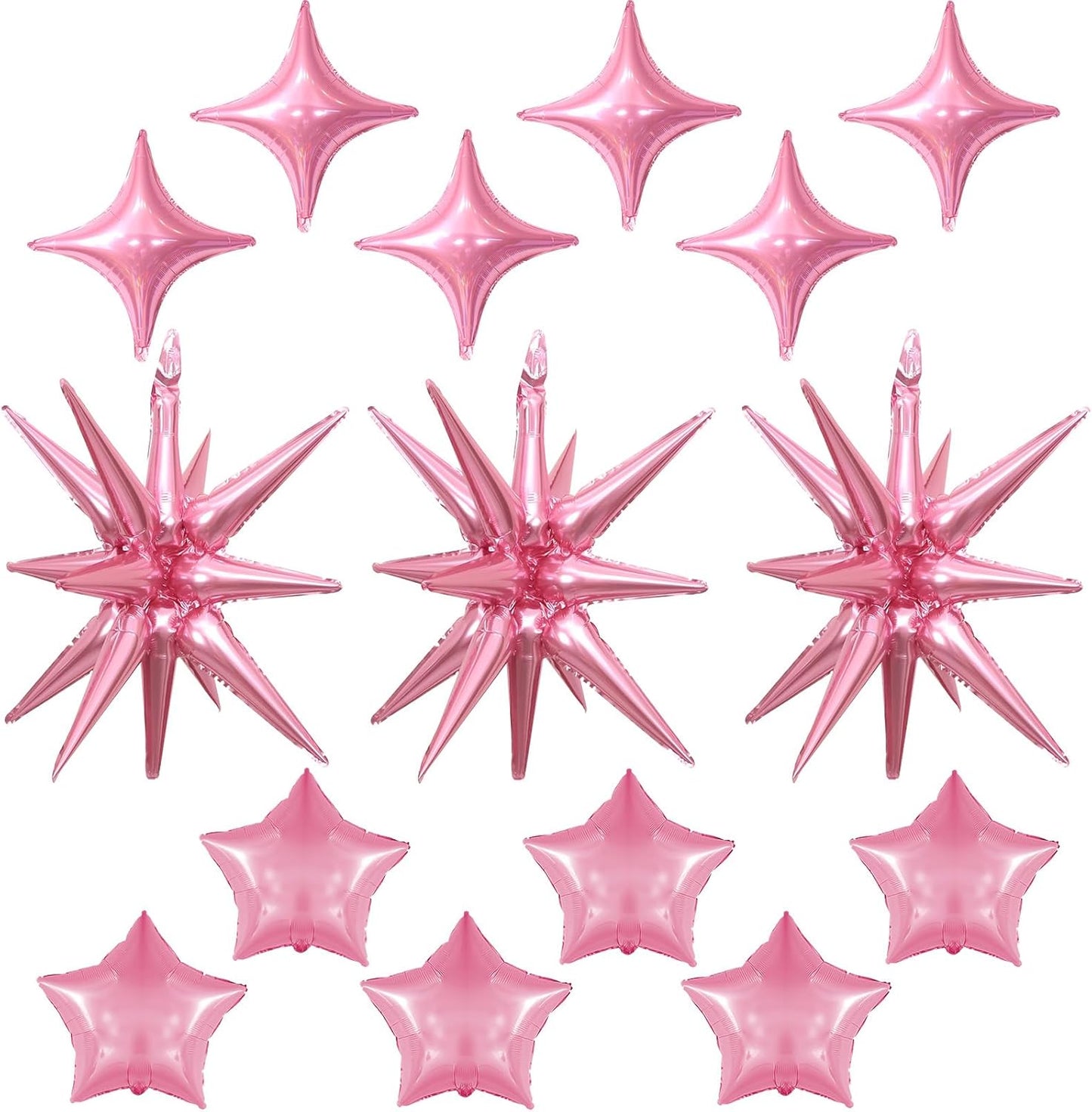 Pink Star Balloons, 22in Large Star Balloons Foil 10in 4-Pointed & Pink Pentagram Balloon for Wedding Anniversary Baby Shower Bridal Shower Graduation Girls Birthday Party Decorations