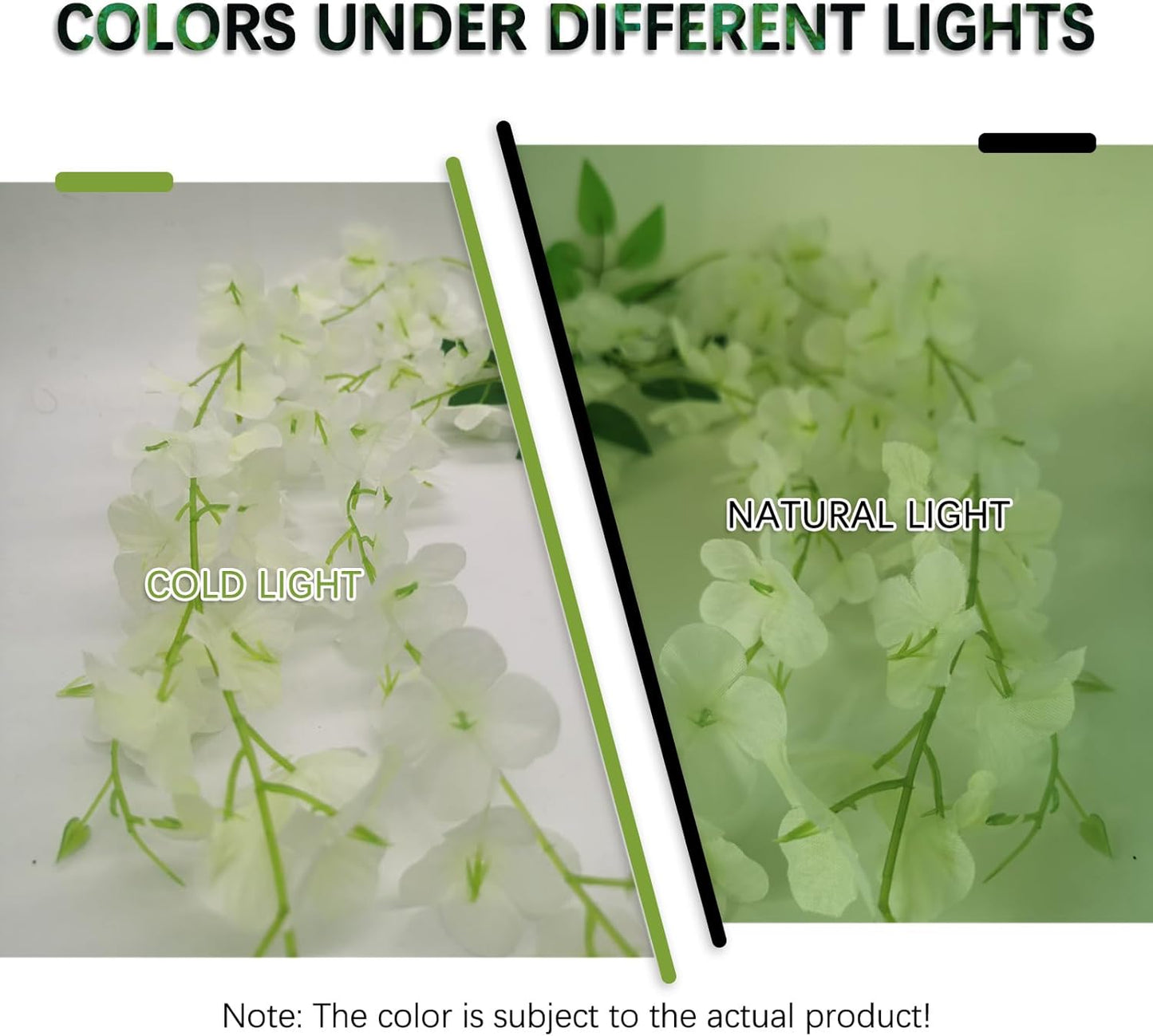 24 Pack White Green Wisteria Hanging Flowers Garland, 3.77 Feet Artificial Flower Vines, Fake Wisteria, Artificial Vines Hanging Garland for Backdrop Outdoor Yard Garden Decor