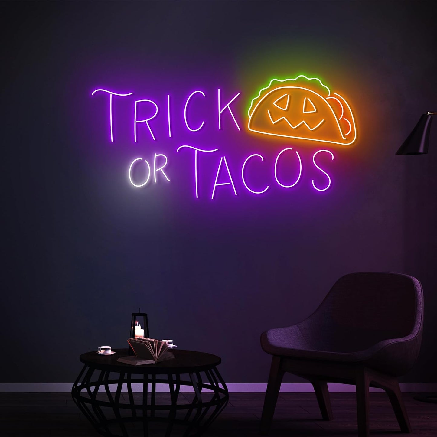 Personalized Trick Or Tacos Halloween Neon Sign Accessories, Custom Restaurant Food Decor Led Light, Funny Decorative Wall Art Lights Signs, Gifts For Friends, Kids, Restaurateur