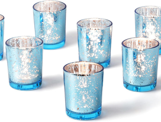 Homemory 24 Pcs Blue Votive Candle Holders, Mercury Glass Candle Holder, Tealight Candle Holders for Table Centerpieces, Baby Shower, Party, Anniversary, Wedding, Home Decor, Halloween, Christmas