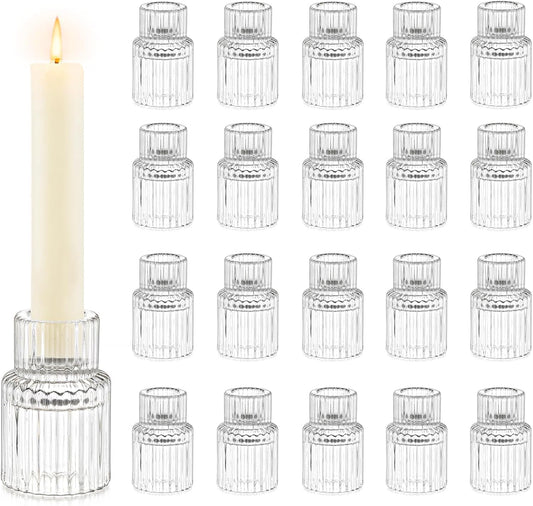 Candle Holder Glass Candlestick Holders: Hewory 20PCS Clear Taper Candle Holders Bulk for Table Centerpiece, Glass Candle Holder Candle Stick Holder Decor for Christmas Wedding Party Bridal Showers