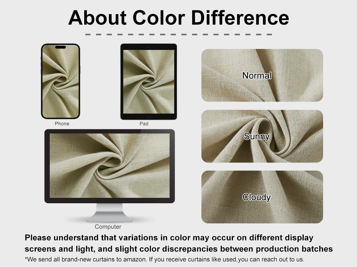 Vision Home Sand Pinch Pleated Semi Sheer Curtains Textured Linen Blended Light Filtering Window Curtains 120 inch for Living Room Bedroom Patio Pinch Pleat Drapes with Hooks 1 Panel 84" Wx120 L