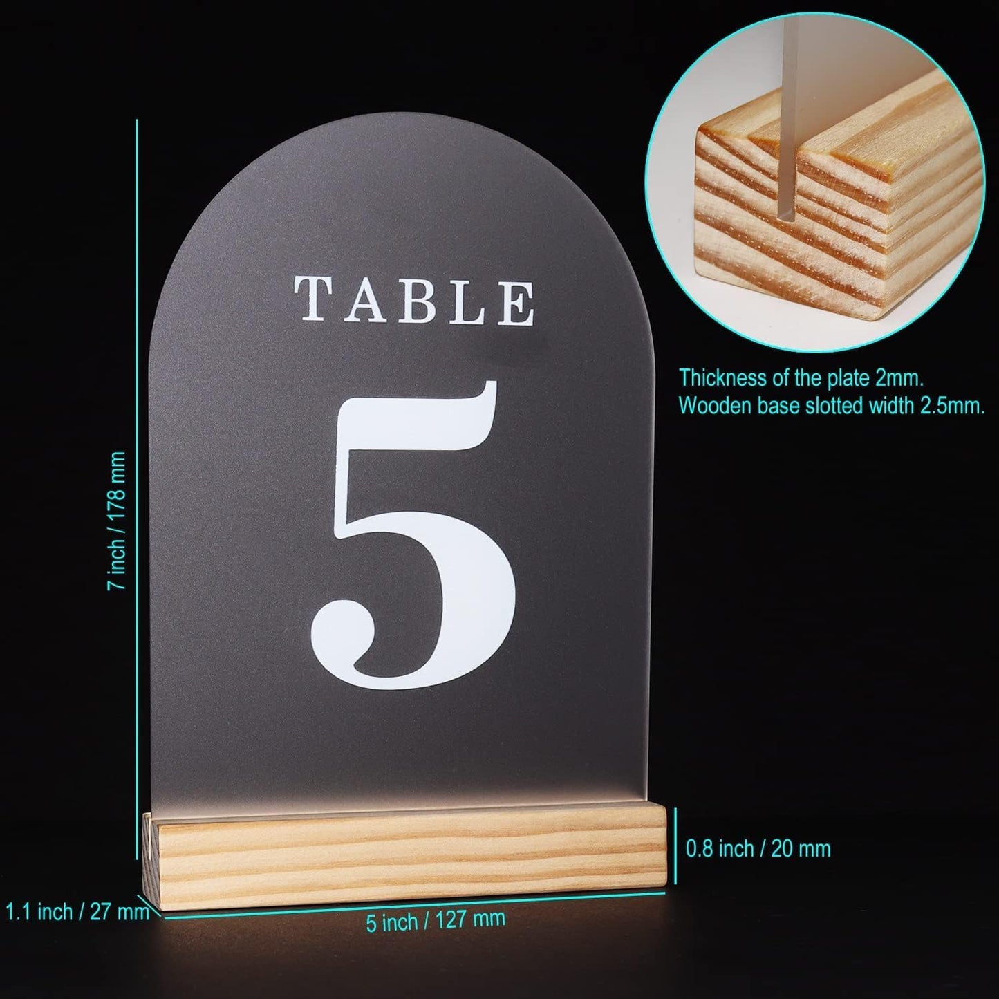 Wedding Table Numbers 31-40, Acrylic Arch Signs with Natural Wood Stands Holders, Rustic Table Decor for Reception & Parties (Frosted White)