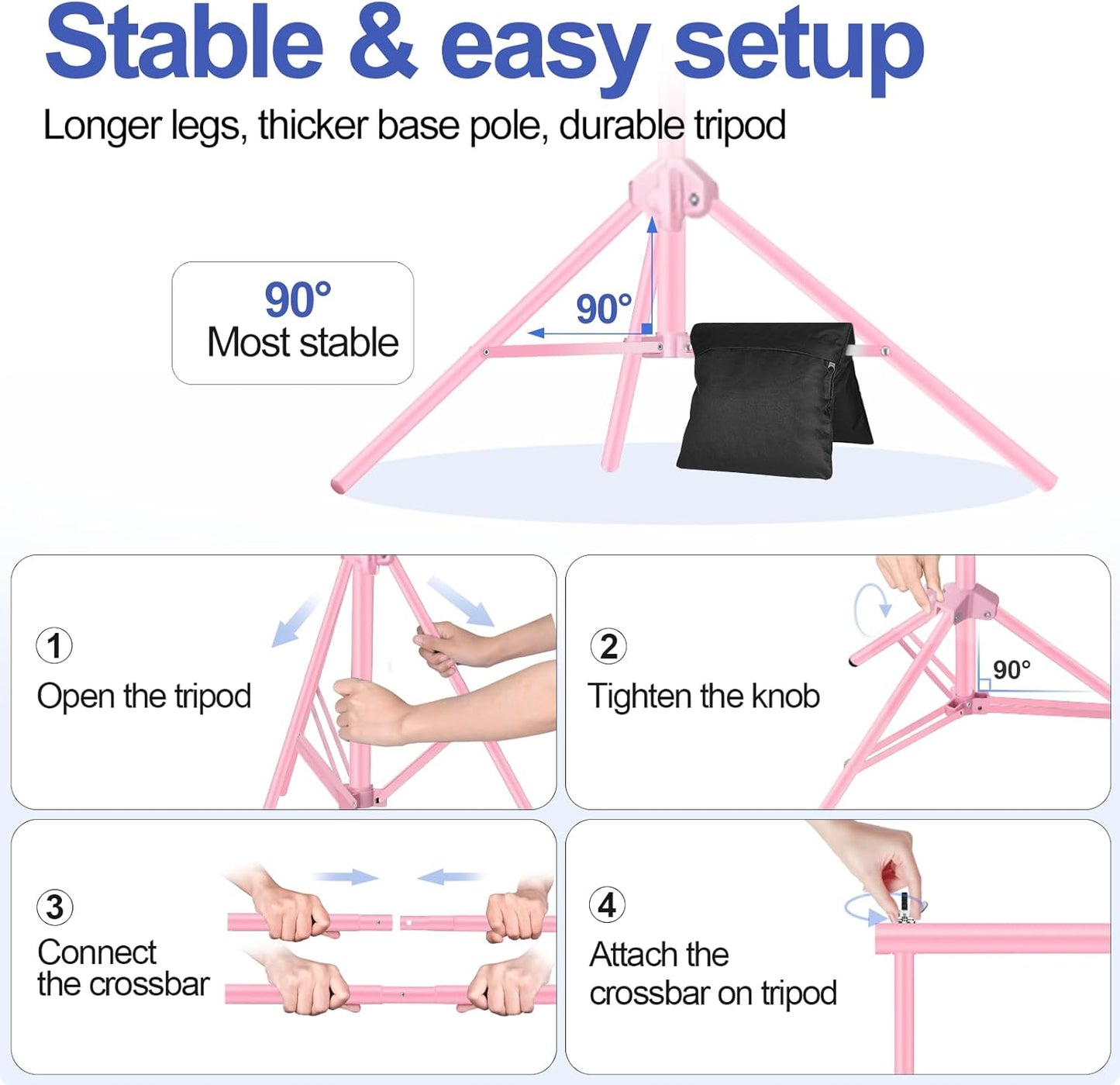 EMART Backdrop Stand 10x7ft(WxH) Photo Studio Adjustable Background Stand Support kit with 2 Crossbars, 8 Clamps, 2 Sandbags and Carry Bag for Parties, Events Decoration, Wedding, Photography -Pink