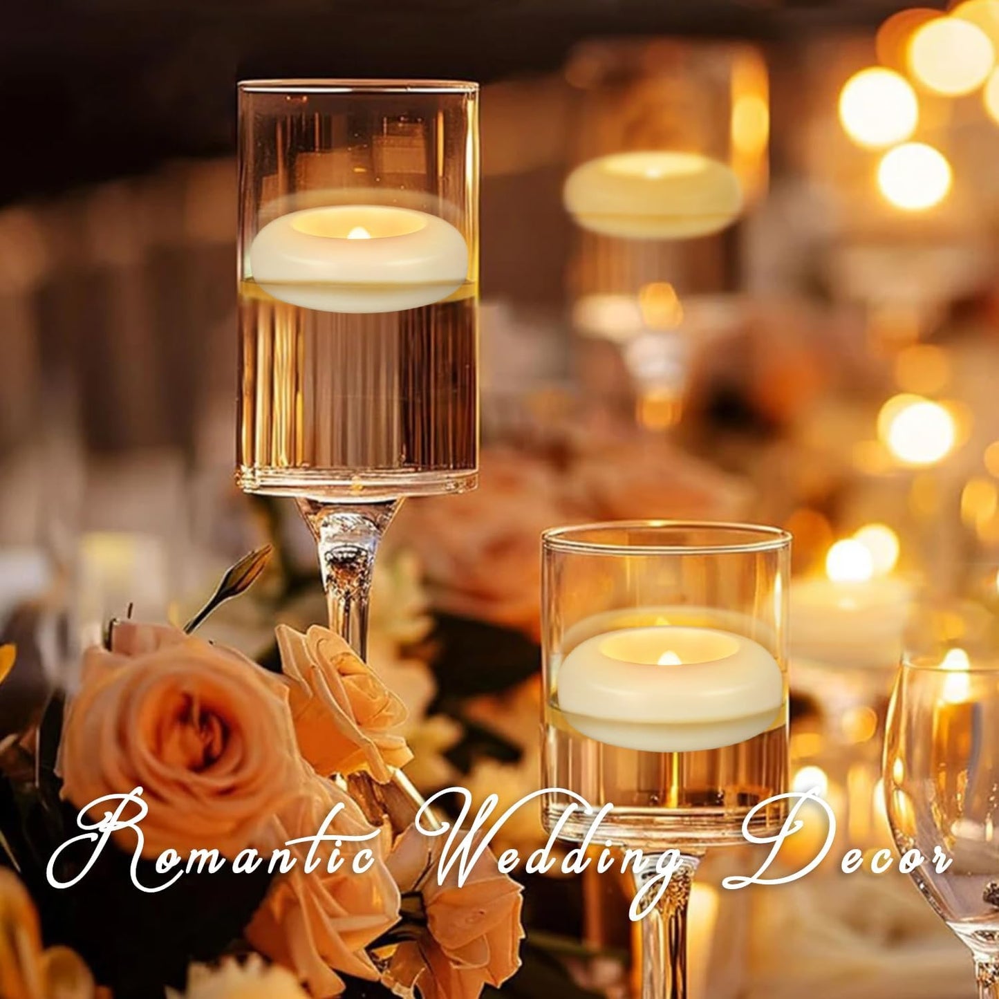 Set of 48 Waterproof Flameless Floating Tealights, 120+ Hour Warm White Battery Flickering LED Tea Lights Candles - Wedding, Party, Centerpiece, Pool & SPA.