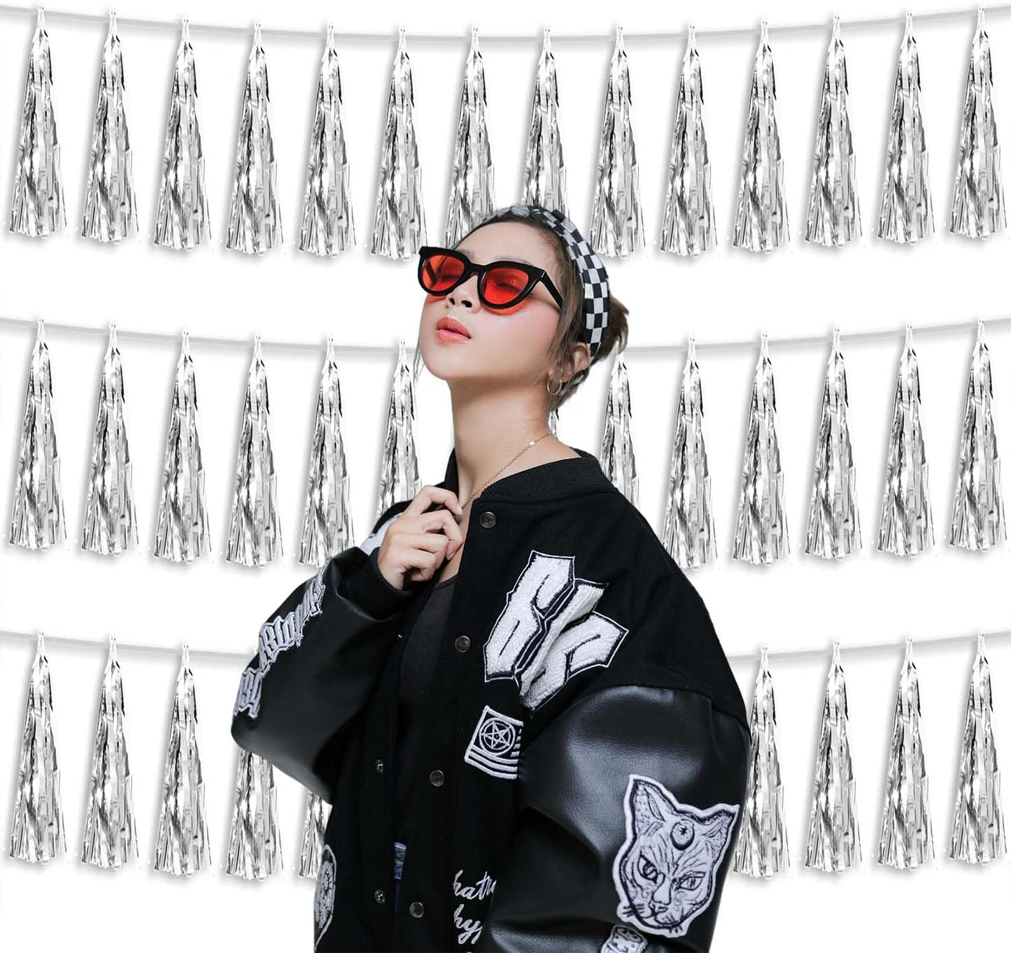 3P Metallic Fringe Tassel Banner Garland Foil Tinsel Streamer Wall Hanging Curtain Backdrop Banners for Parade Floats,Graduation Decorations, Christmas, Wedding Party Decoration(Silver)