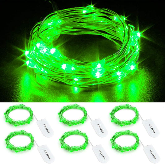 CYLAPEX 6 Pack Green Fairy Lights String Battery Operated Fairy Lights Firefly Lights LED Starry String Lights 3.3ft 20 LEDs Silvery Copper Wire for Christmas DIY Decoration Costume Wedding Party