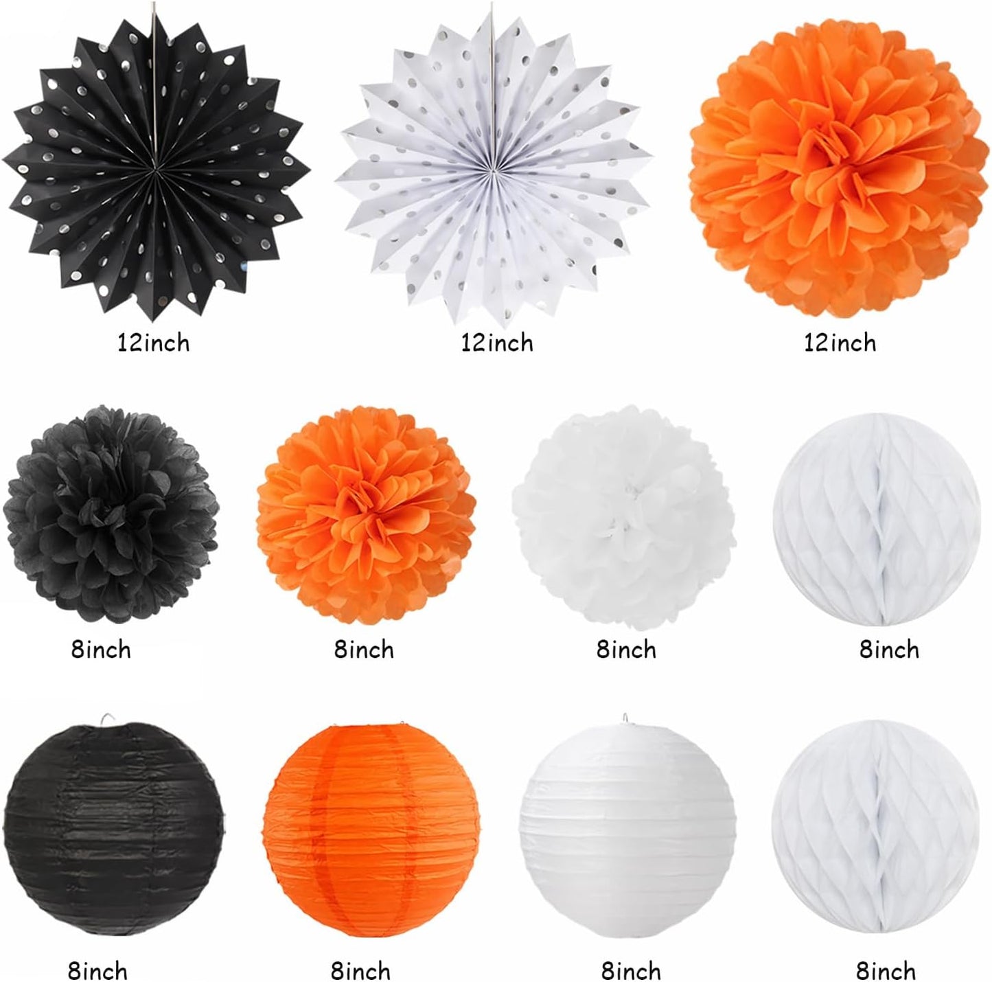Black-White Orange Happy-Halloween Party-Decorations - 21pcs Birthday Banner,Paper Lanterns Honeycomb,Tissue Pom Poms Flower Fan,Kids Classroom Hanging Streamers Garland Decor Supplies Huglony