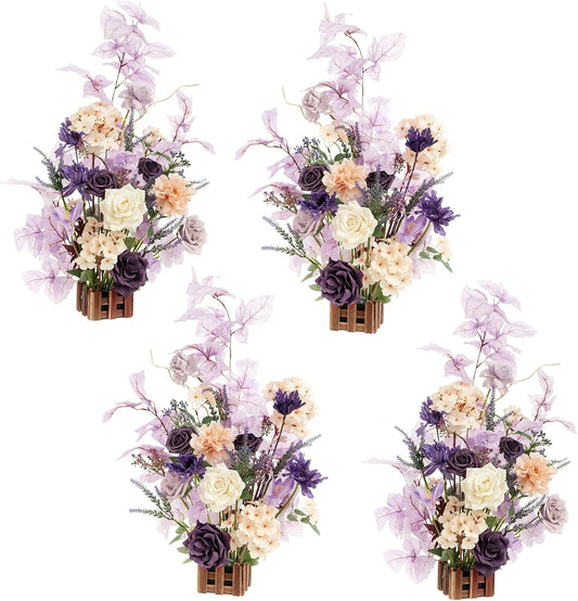 Ling's Moment 17.5" Tall Standing Artificial Flowers Arrangements 4 pcs Wedding Aisle Runner Chair Decorations French Lavender Plum Centerpieces Ceremony Reception Rose Floral Party Outdoor