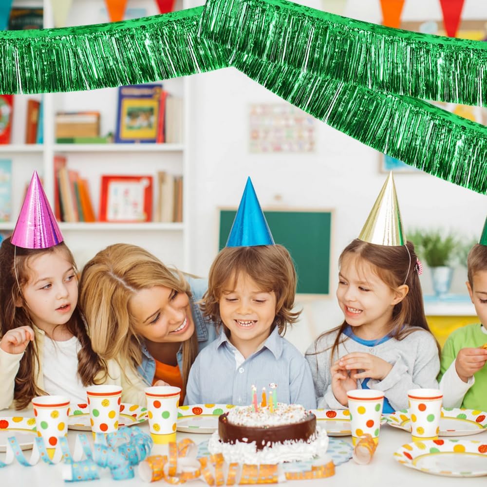 BEISHIDA 3 Packs Metallic Foil Fringe Garland Green Wall Hanging Tinsel Fringe Banner for Halloween Christmas Car Floats Bridal Shower Wedding Birthday Easter Graduation Holiday Party Decoration 30 Ft