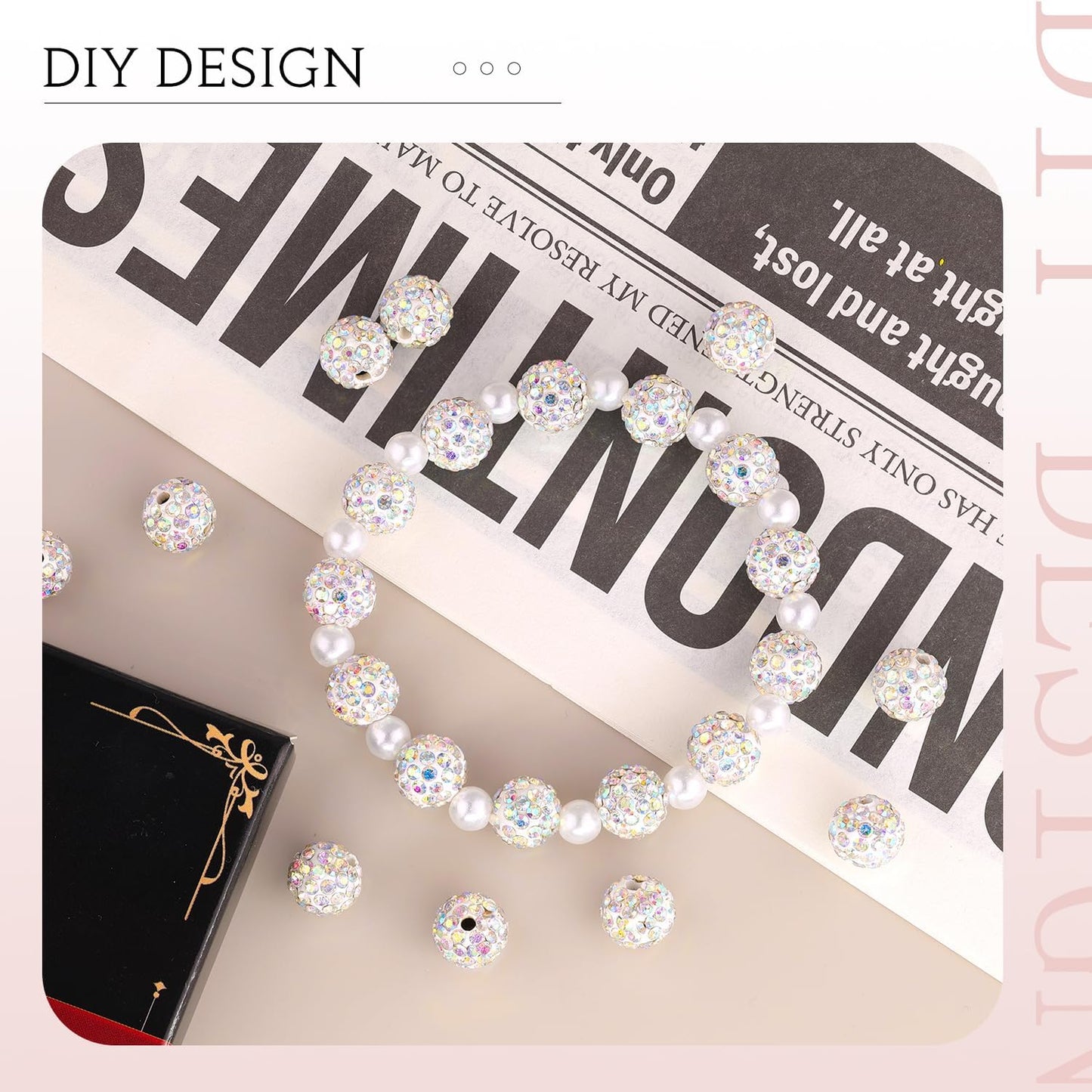 200pcs 10mm Crystal AB Rhinestone Beads for Jewelry Making, Shiny Round Shamballa Disco Ball Beads Bulk, Sparkle Crystal Clay Christmas for Bracelet Baseball Necklace Earring Crafting and DIY