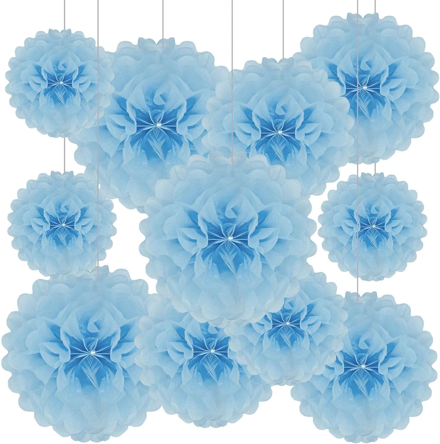Tissue Paper Pom Poms, Baby Blue Tissue Paper Flowers, Hanging Flower Balls for Weddings Fiesta Parties Birthday Baby Showers Classroom Bridal Shower Decoration (20Piece Set-6/10/12/14Inch)