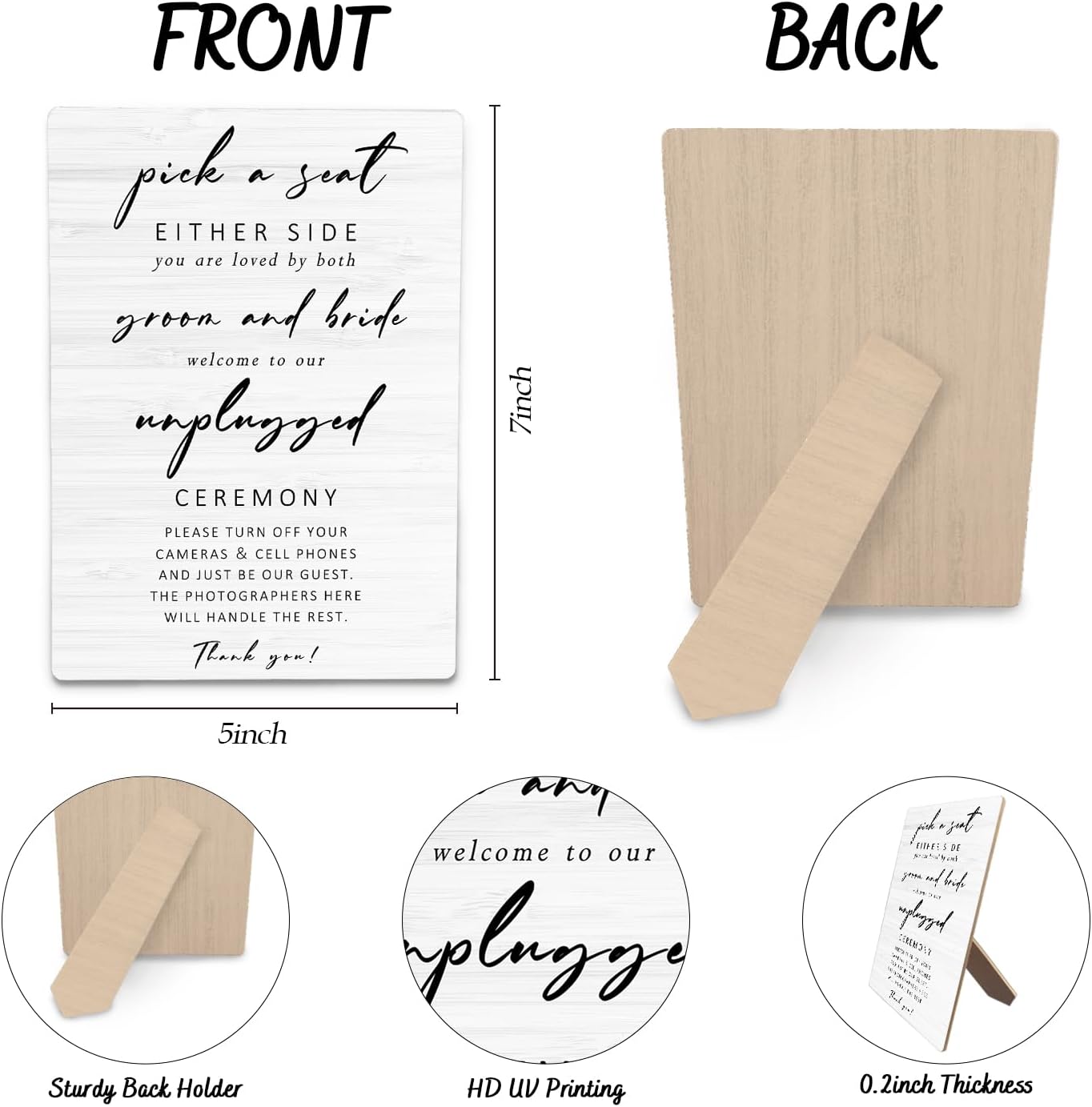 Unplugged Ceremony Sign for Wedding, Wooden Wedding Sign Stand 5x7inch, Wedding Signs for Ceremony and Reception, Wedding Table Decorations