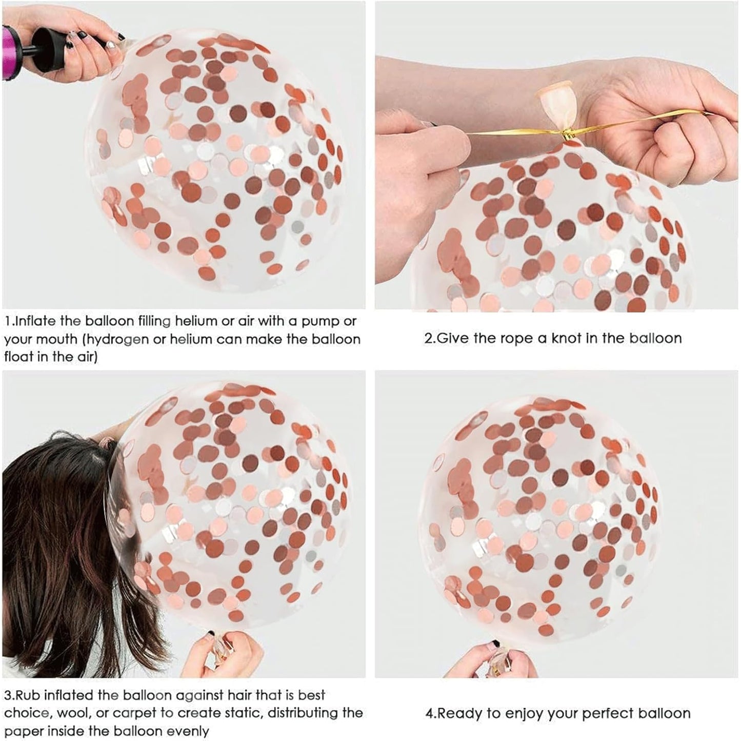 Rose Gold Confetti Balloons, 50pcs 12 Inch Metallic Confetti White and Rose Gold Latex Balloons with 33 Feet String for Birthday Party Wedding Anniversary Gender Revea Decorations