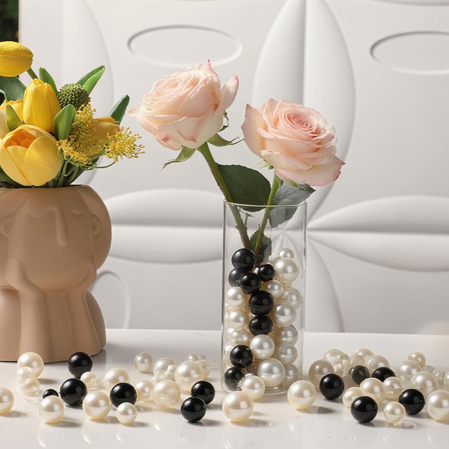 200 Pcs Vase Filler Beads Black and White Pearl Beads for Vase No Hole Pearls for Centerpieces Vases DIY Home Table Party Decor DIY Wedding 8/14/20mm