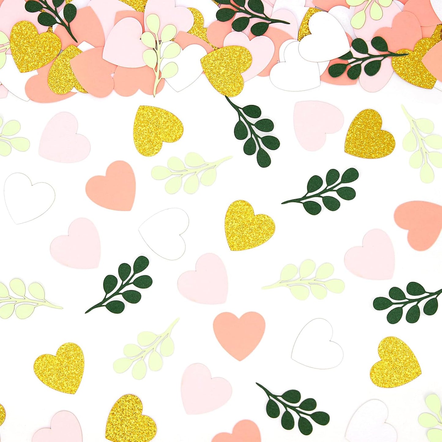 200PC Heart Wedding Confetti Greenery Eucalyptus Table Scatters for Pink and Sage Green Bridal Shower/Birthday/Baby Shower/Bachelorette Party Decoartions