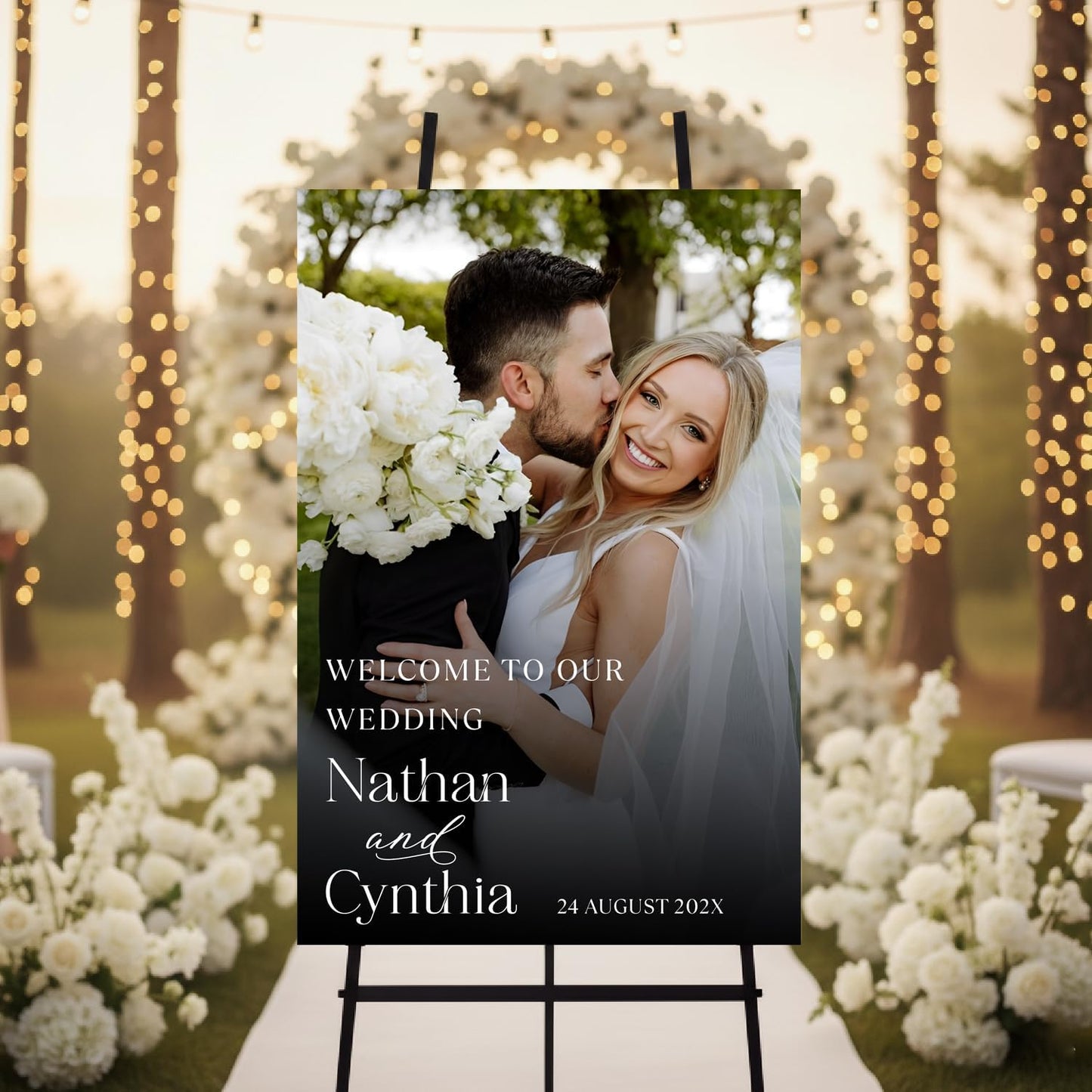 Personalized Wedding Photo Acrylic Welcome Sign – Custom Picture Board with Bride & Groom Names, Elegant Acrylic Wedding Reception Entrance or Ceremony Decoration, Indoor & Outdoor Keepsake Gift #15