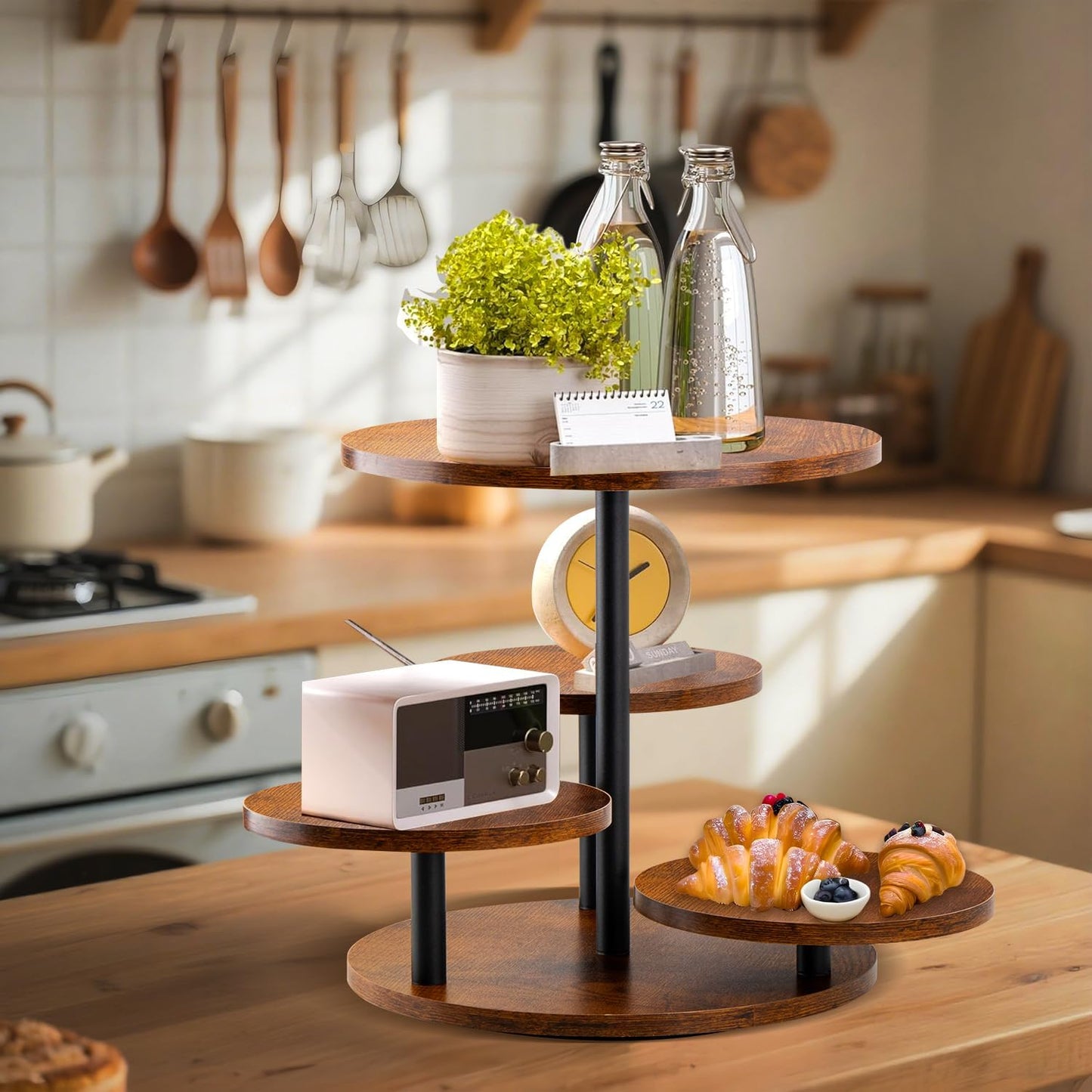 Rustic 4-Tier Rotating Wooden Cupcake Tower Stand for 50-60 Cupcakes, Elegant Dessert Display Tray for Parties, Weddings, and Celebrations