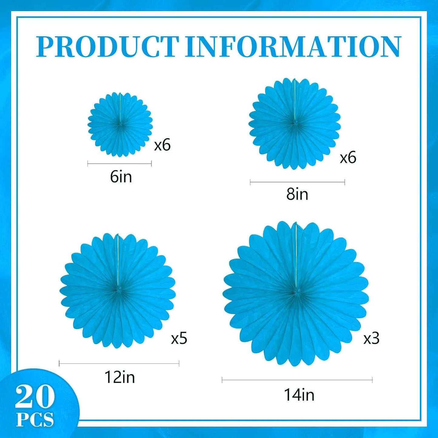 20 Pcs Sky Blue Hanging Paper Fan, Hanging Honeycomb Round Paper Fans for Weddings, Birthdays, Easter, Baby Showers, Classroom, Events Ceiling Party Supplies Decorations