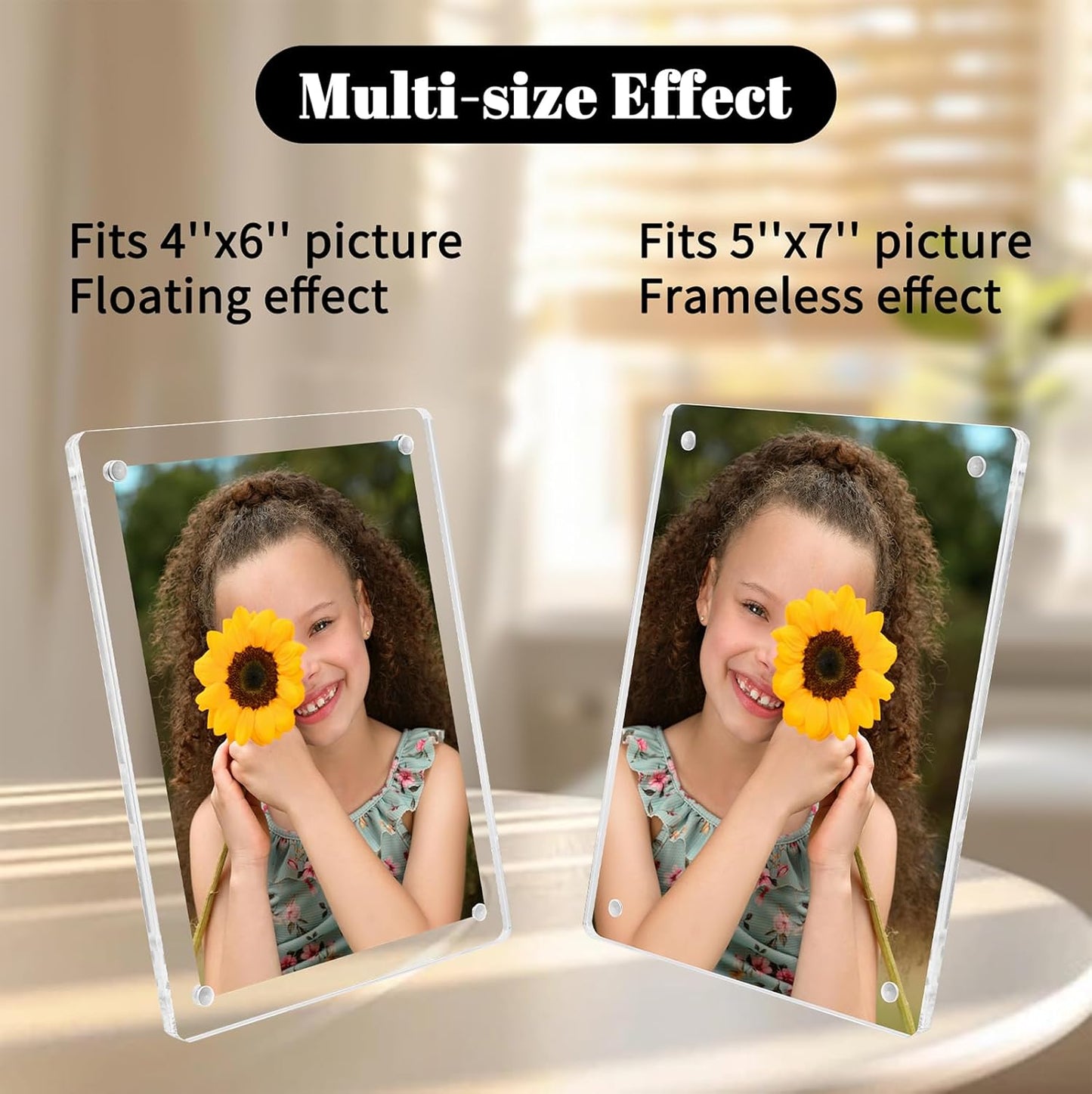 Acrylic Magnetic Picture Frames 4x6 Inch Set of 3, Tabletop and Refrigerator Display Vertical and Horizontal Clear Photo Frames with Detachable Stand for Gift Home Kitchen Decoration
