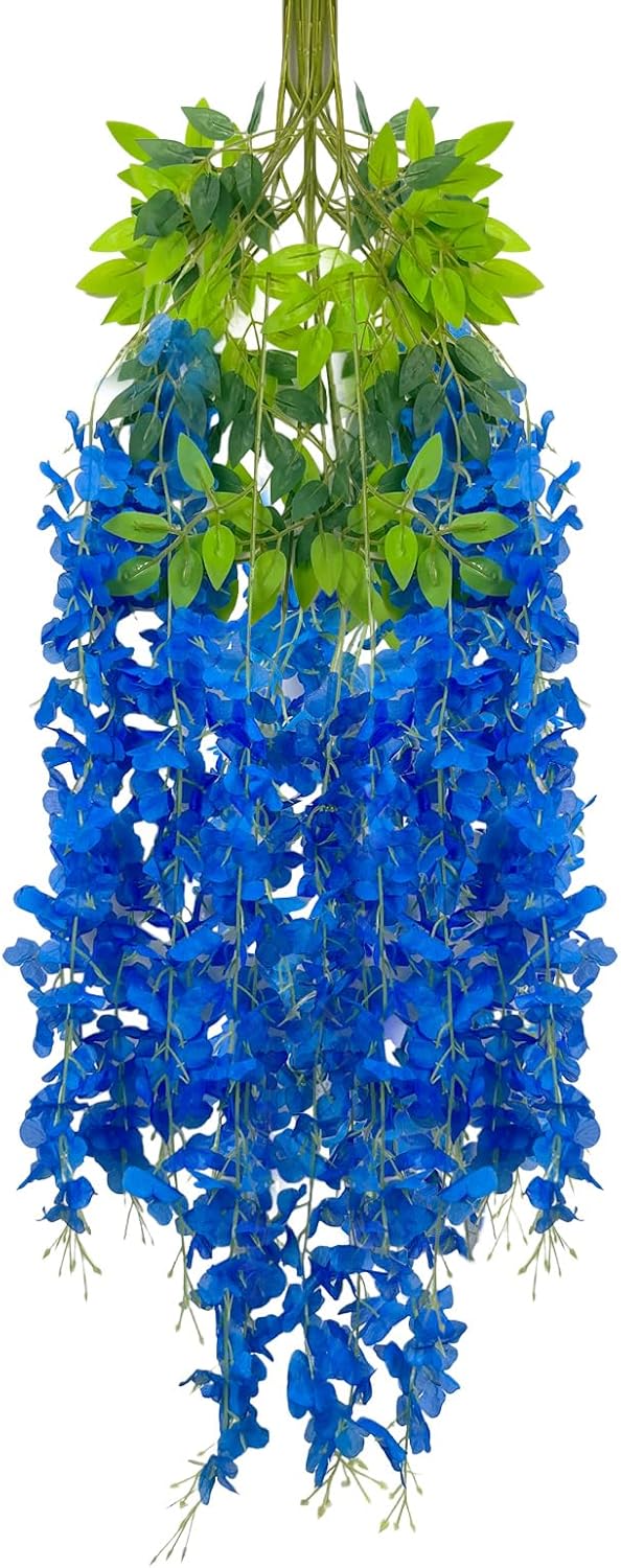 5 Pack Royal Blue Wisteria Hanging Flowers Garland, 3.77 Feet Artificial Flower Vines, Fake Wisteria, Artificial Vines Hanging Garland for Backdrop Outdoor Yard Garden Decor