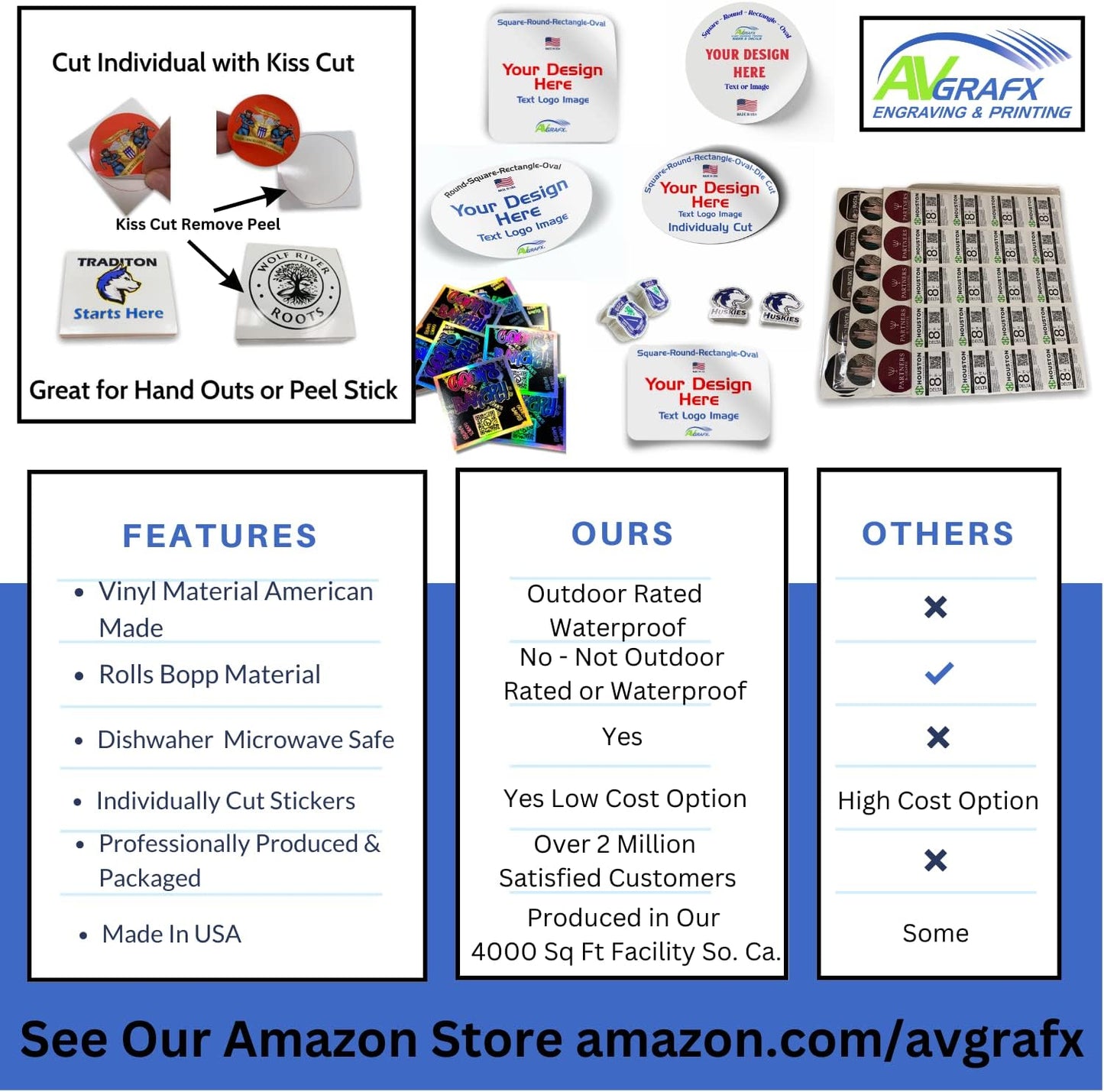 AVgrafx 120 3" Round Custom Personalized Stickers Labels Vinyl Waterproof Dishwasher Safe, Made USA, Text or Image (3x3 Inches)