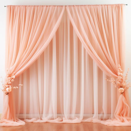 20ft X 10ft Peach Tulle Backdrop Curtain for Parites, Sheer Backdrop Curtains Fabric Drapes for Wedding Ceremony Arch Party Stage Decorations
