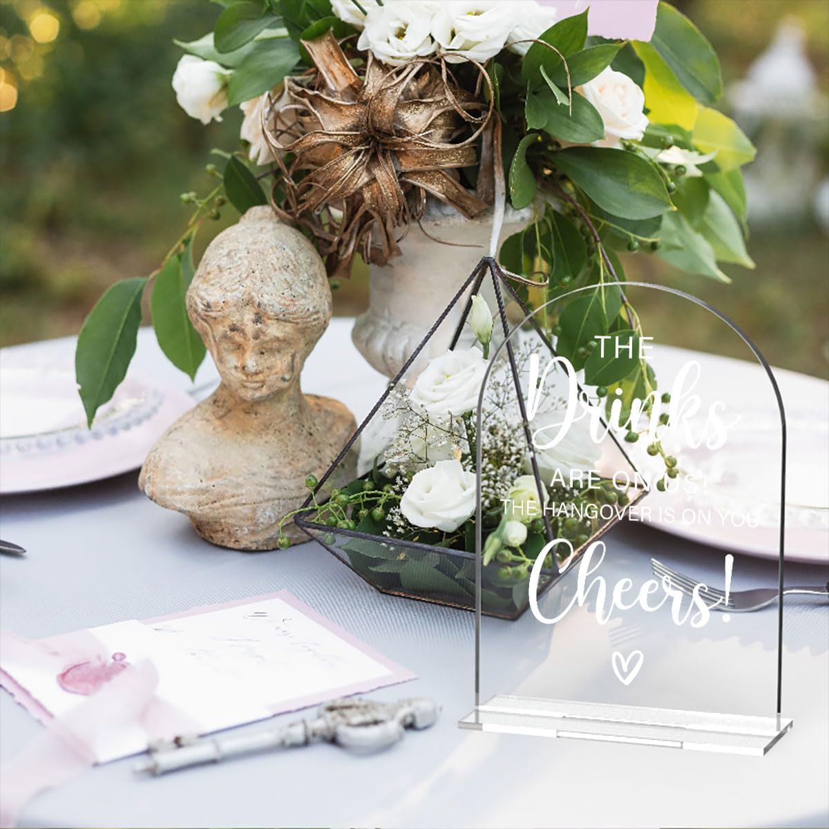 Acrylic Wedding Sign, Bridal Shower Decorations, The Drinks Sign for Ceremony, Modern Font Table Signs, Acrylic Table Top Signs for Wedding Reception and Event Party (Clear)