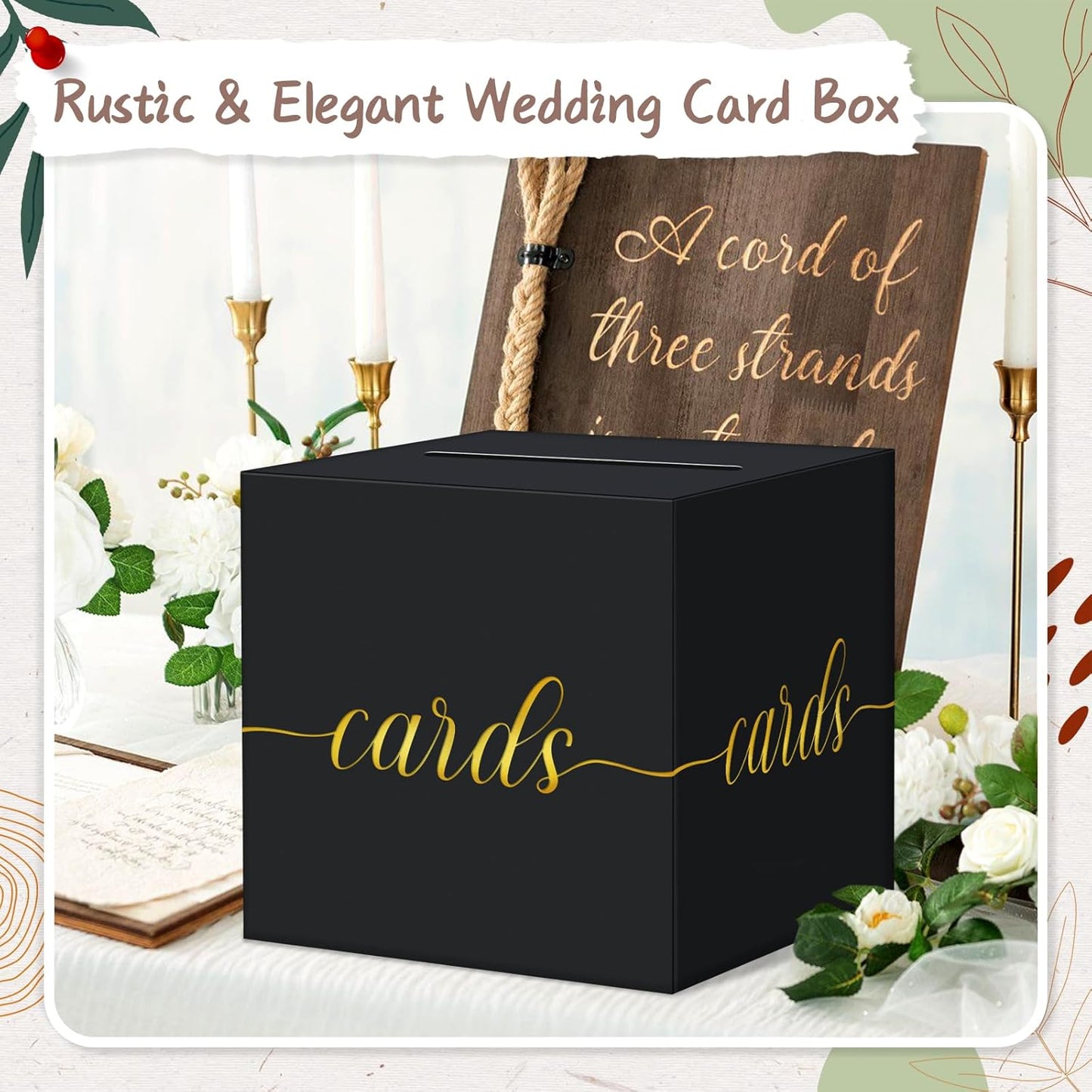 QIKSION Black Card Box for Party, Gold Foil Gift Card Box for Graduation, Wedding Reception, Birthday, Baby Shower, Raffle