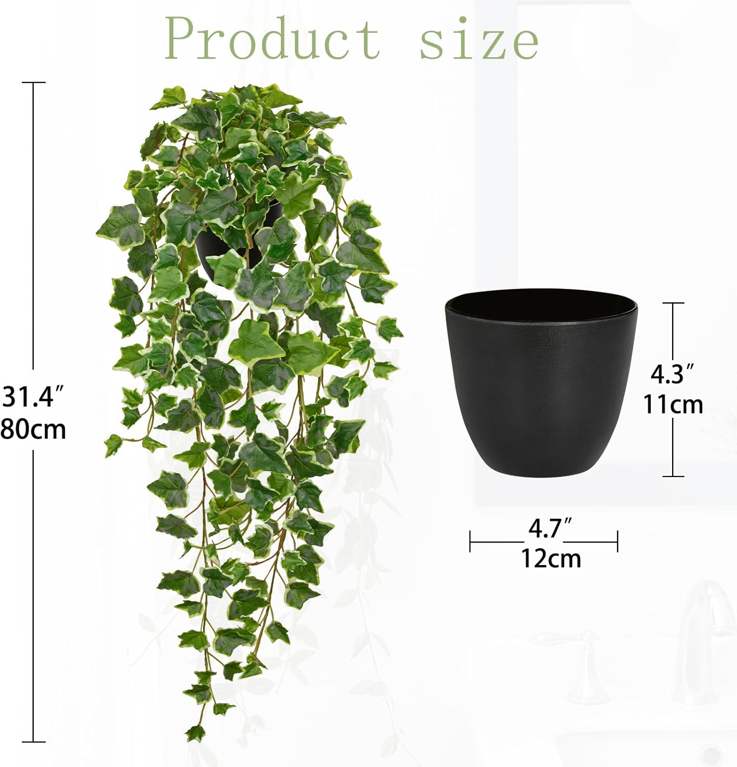 Hollyone Artificial Hanging Plants Potted 31.4" Fake Ivy Vine Faux Ivy Leaves Hanging Greenery Plant in Black Pot for Home Indoor Wall House Room Patio Shelf Office Decor