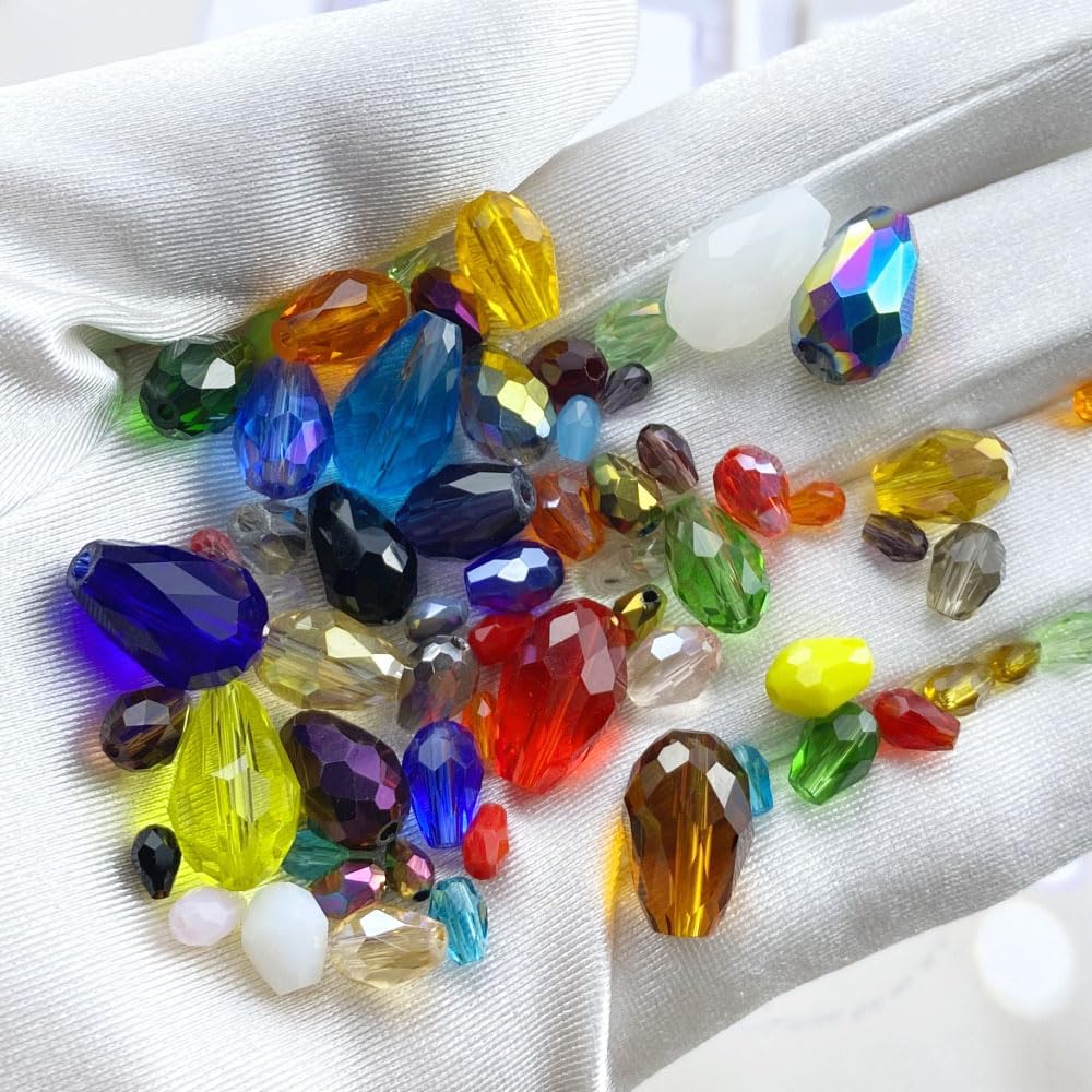 40pcs 10x15mm Teardrop Crystal Glass Beads Vertical Hole Faceted Loose Spacer Beads for DIY Craft Jewelry Making Necklace Bracelet Earring Wind Chimes(Yellow Series)