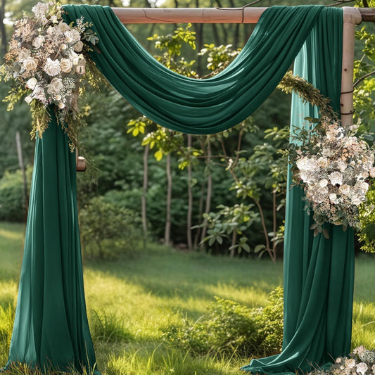 Fall Emerald Green Wedding Arch Draping Fabric 1 Panel 29" × 20FT Sheer Drapes Outdoor Curtain for Wedding Ceremony Baby Bridal Shower Arch Ceiling Backdrop Decor