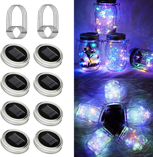 8 Pack Solar Outdoor Fairy Star Firefly Jar Lids Lights,Solar Fairy String Lids Lights（No Jars）,Waterproof Lantern Mason String Solar Lights with Hangers for Regular Mouth Jars