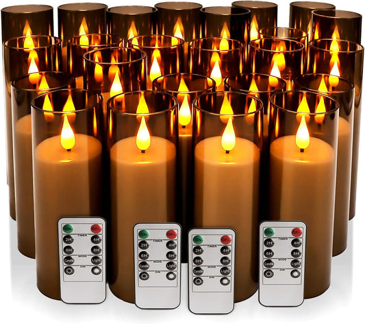 24-Pack Grey LED Flameless Pillar Candles with Remote Control - Perfect for Home, Parties, and Special Festivals Decorations - Indoor/Outdoor
