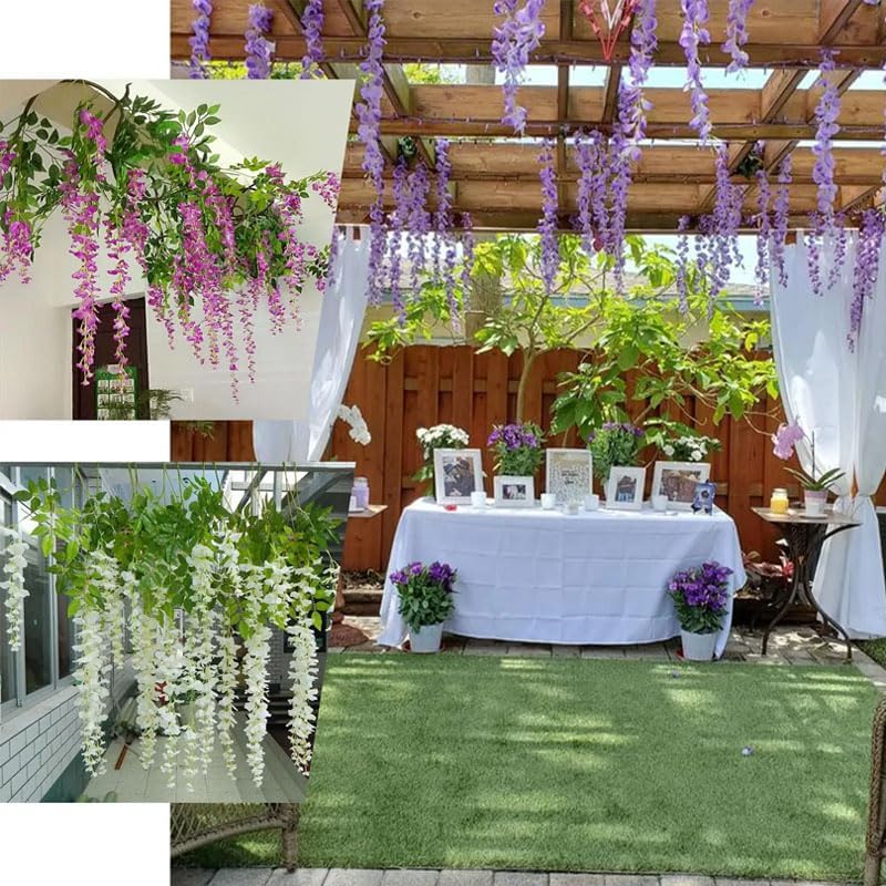 5 Pack Purple Wisteria Hanging Flowers Garland, 3.77 Feet Artificial Flower Vines, Fake Wisteria, Artificial Vines Hanging Garland for Backdrop Outdoor Yard Garden Decor