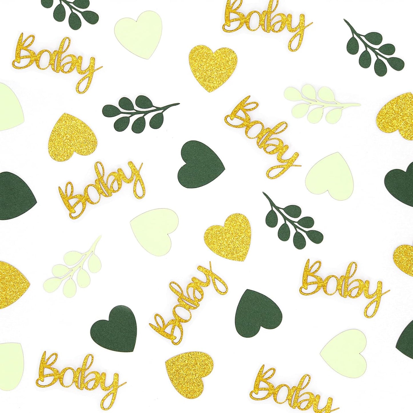 200PC Sage Green Baby Shower Confetti Green Gold Glitter Heart Table Confetti for Greenery Gender Neutral Baby Shower Decorations