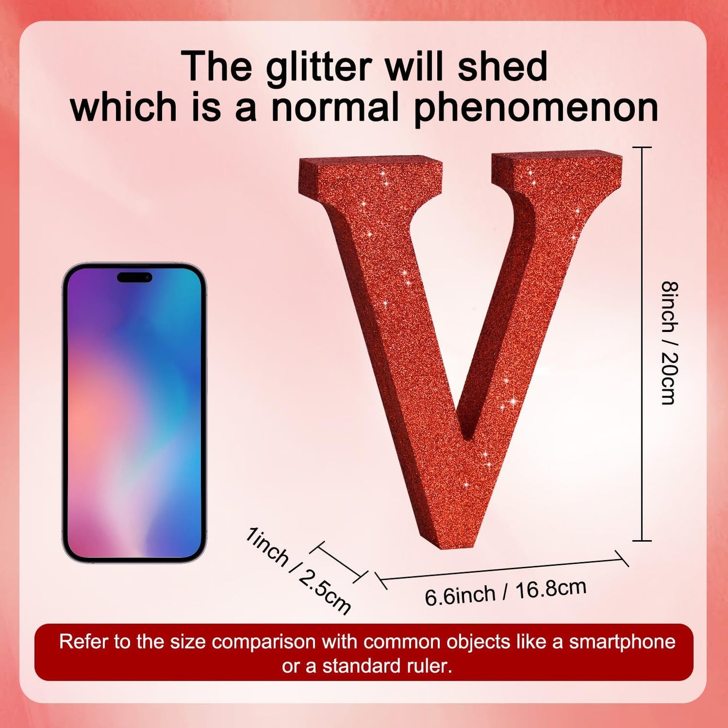 TONIFUL 8 Inch Red Glitter Letter V Table Centerpiece A-Z Red Birthday Party Decorations,Red Alphabet V for Birthday,Chrismas,Graduation,Bridal Shower,Wedding,Anniversary Party Supplies