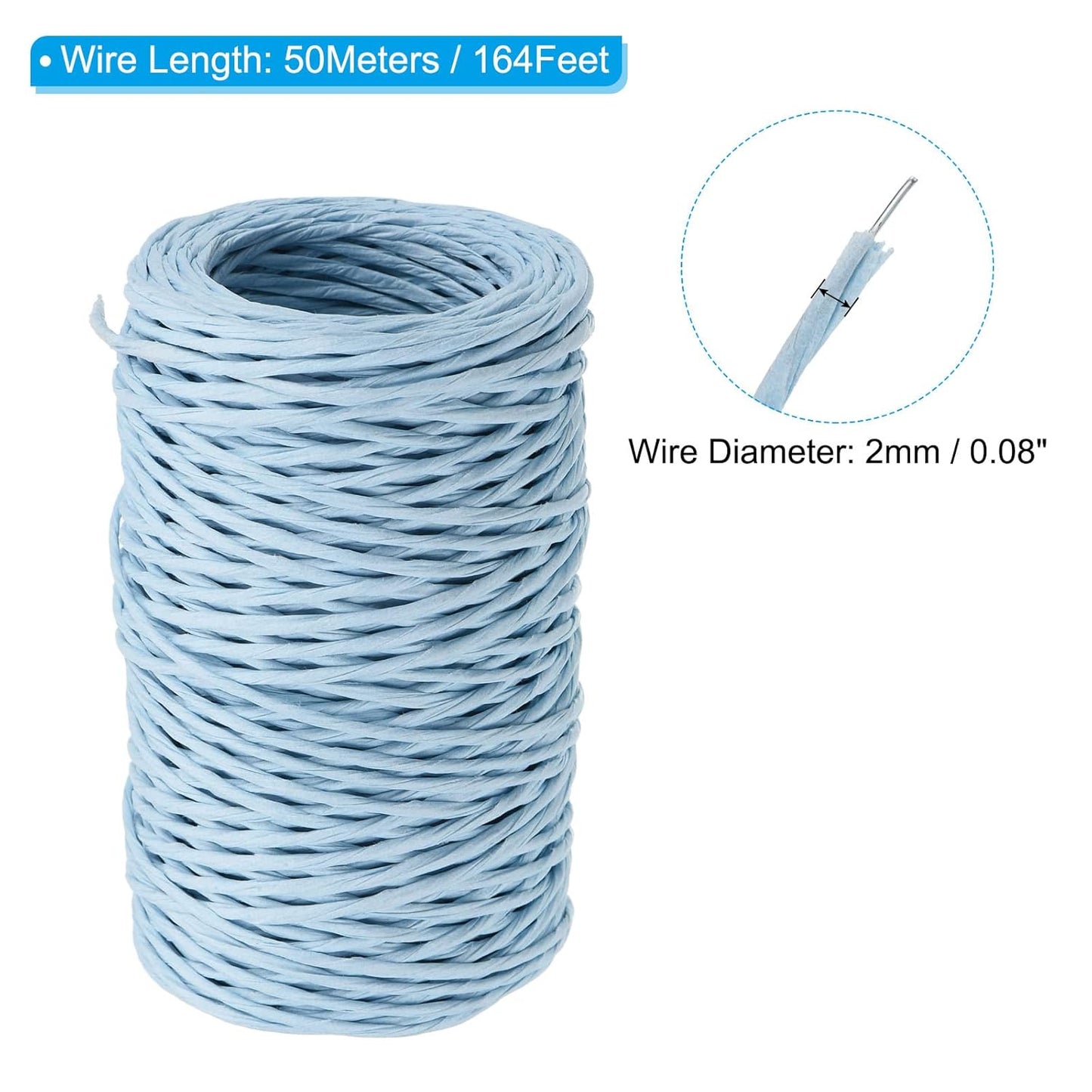 PATIKIL 164 Feet Floral Bind Wire Wrap Twine, 2mm Florist Wire Iron Wire Paper Covered Vine Wrapping Binding Wire for Flower Bouquets, Blue