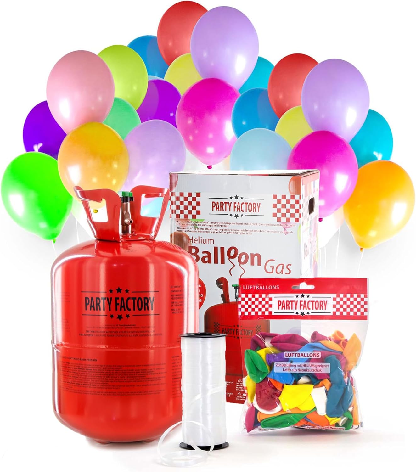 Party Factory Helium bottle for up to 50 Balloons incl. Latexballoons, Helium Cylinder 14 cu. ft. Gas with filling quantity for Balloons, Ideal for Party, Events