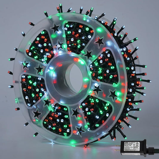 YEGUO 165ft 500 LED Christmas Lights Outdoor Waterproof, 8 Modes Red White and Green String Lights Plug in, Green Wire Twinkle Tree Lights Indoor with Timer Memory