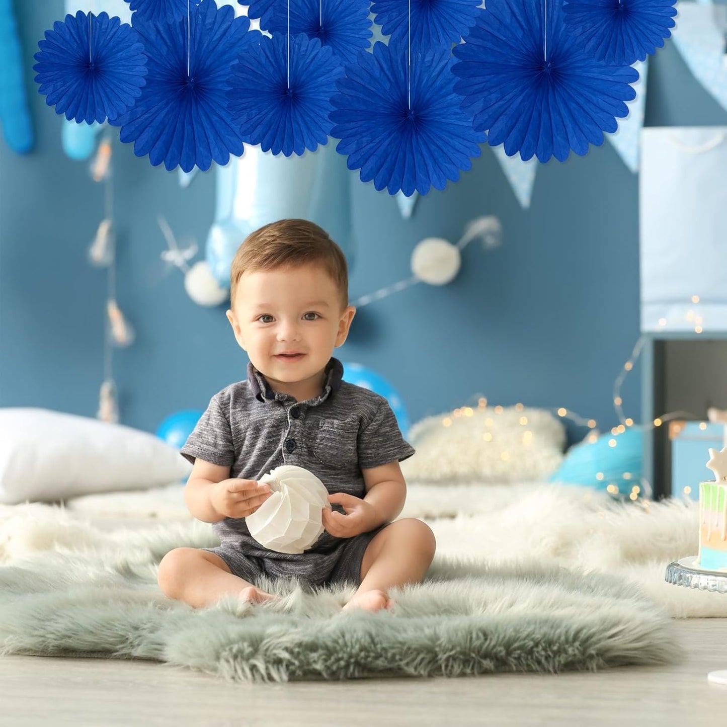 20 Pcs Royal Blue Hanging Paper Fan, Hanging Honeycomb Round Paper Fans for Weddings, Birthdays, Christmas, Baby Showers, Classroom, Events Ceiling Party Supplies Decorations