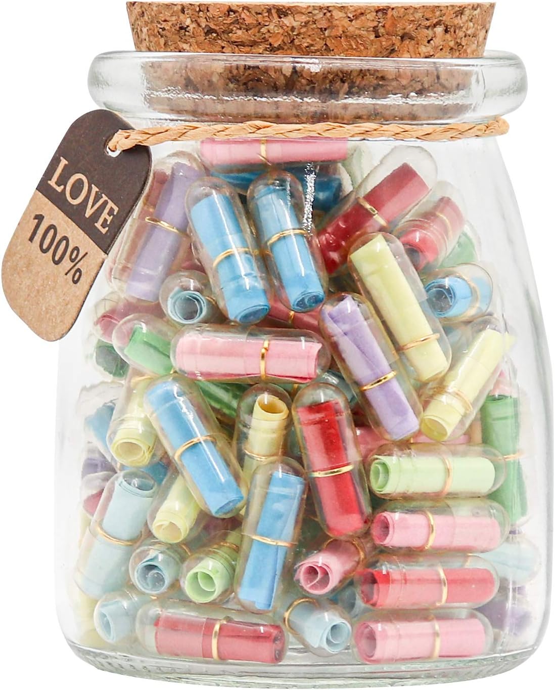 Capsule Letters Message in a Bottle - Cute Things Gifts for Boyfriend/Girlfriend - Love Letter for Anniversary, Birthday,Valentines Day, Mother's Day Gift (Mixed Color 130pcs)