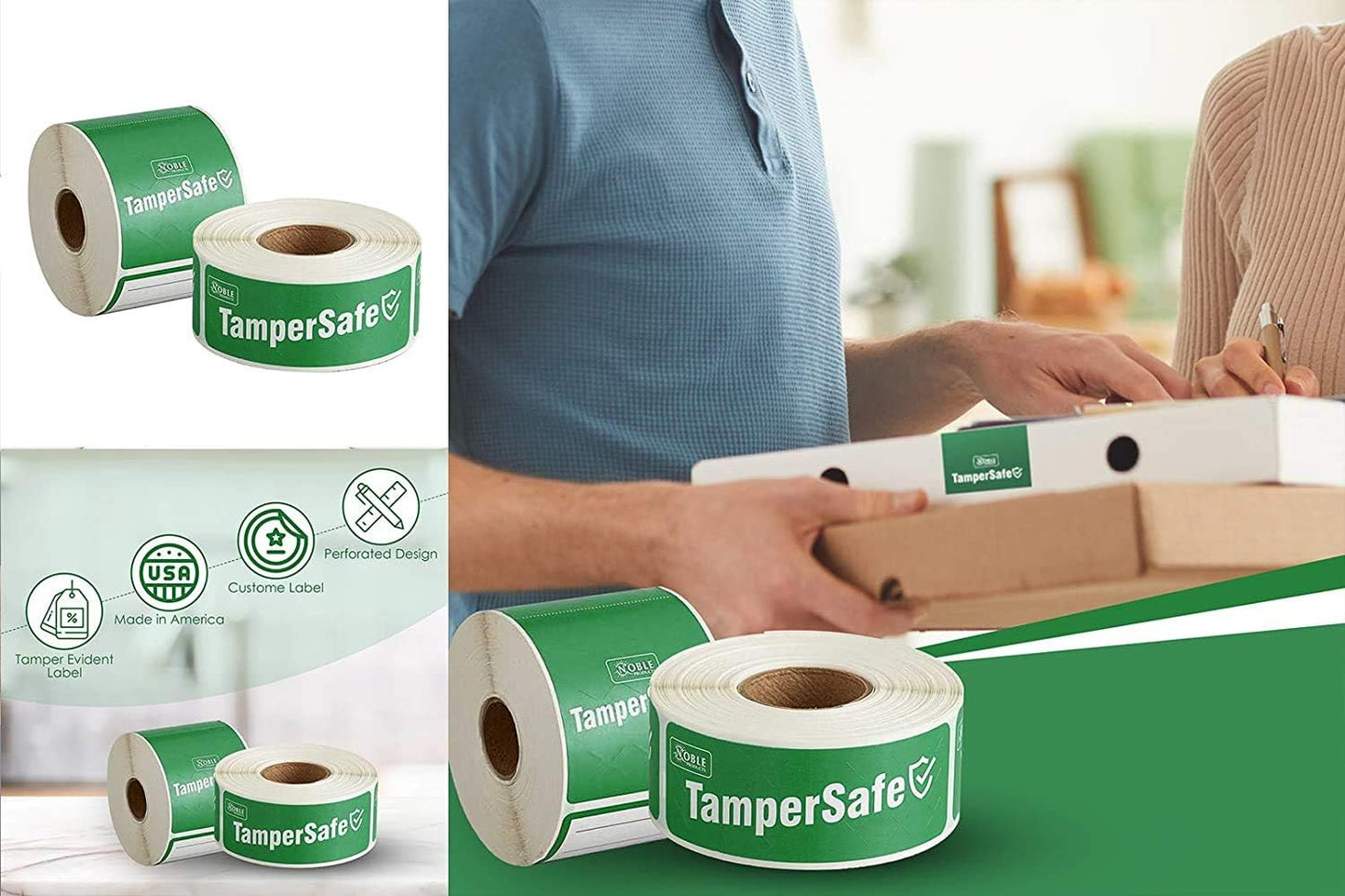 Angel's Peel Lounge Tamper Proof Stickers Roll — Tamper Evident Stickers for Containers, Cups, Delivery Bags, Drink Lids, Writable Seal Tape, Self Adhesive Food Labels - 1x3in 250-COUNTS, Green