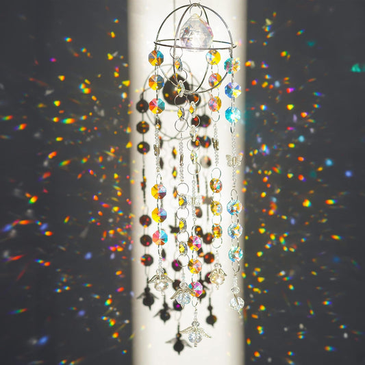 Garden Suncatcher Crystal Pendant Round Shaped Glass Prisms Beads Chain Hanging Angel Ornament Rainbow Maker Aura Prism Glass Crystal Sun Catchers