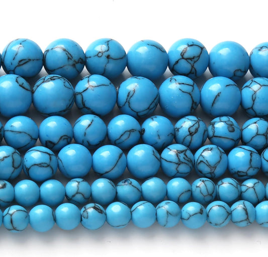 River Stone Blue Turquoise Stone Beads for Jewelry Making DIY Craft Gemstone Beads Kit (8mm, 45pcs) Cosmic Crystal Pebbles for Bracelets, Necklaces, Home Decor