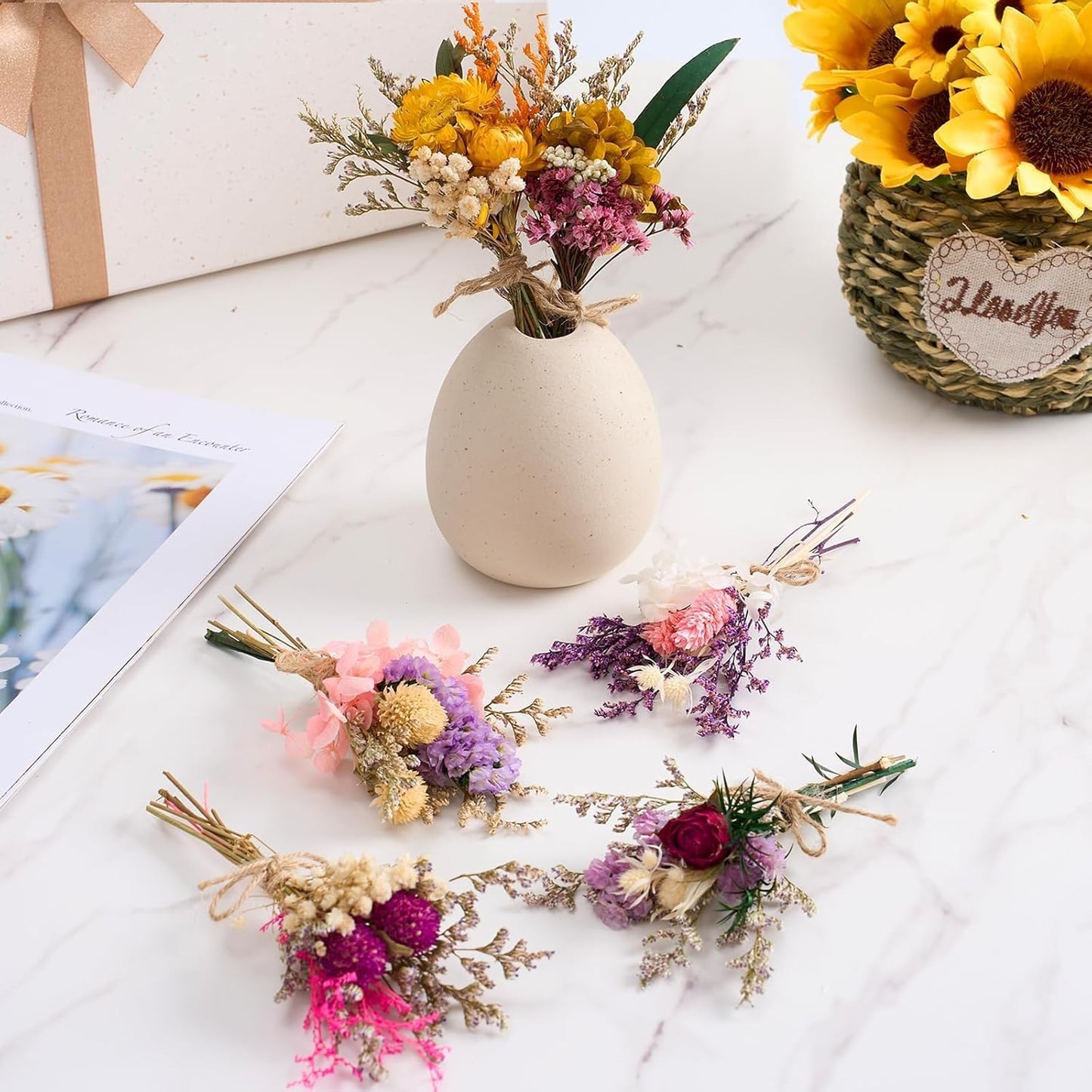 12/24 PCS Charming Dried Flowers Bouquet for Vase Various Dried Wildflowers with Stems Mini Handmade Wildflowers Natural Real Flowers Bulk Flowers Craft (Blossoms, 12 PCS)