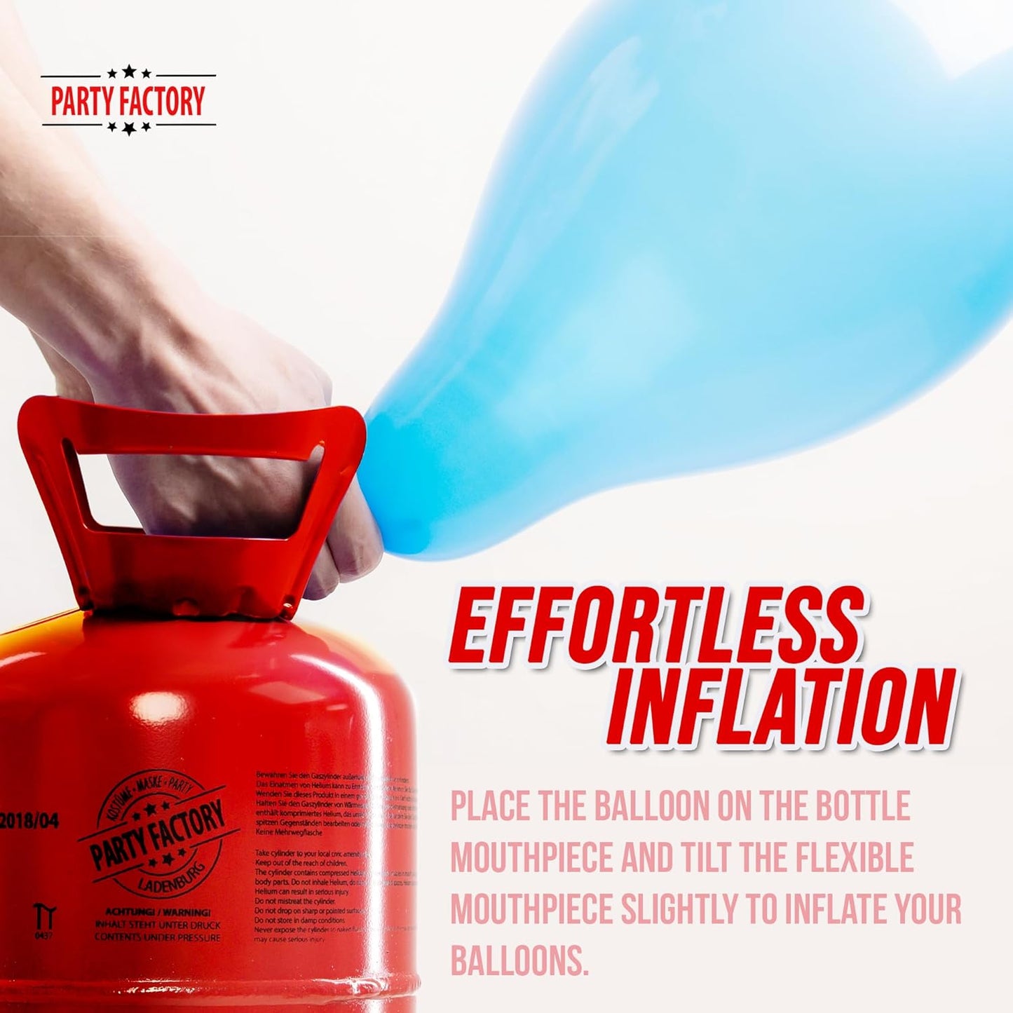 Party Factory set of 3 helium tanks for up to 50 balloons each, 3 helium cylinders with 14.1 cu. ft. gas each for party latex-, foil balloons